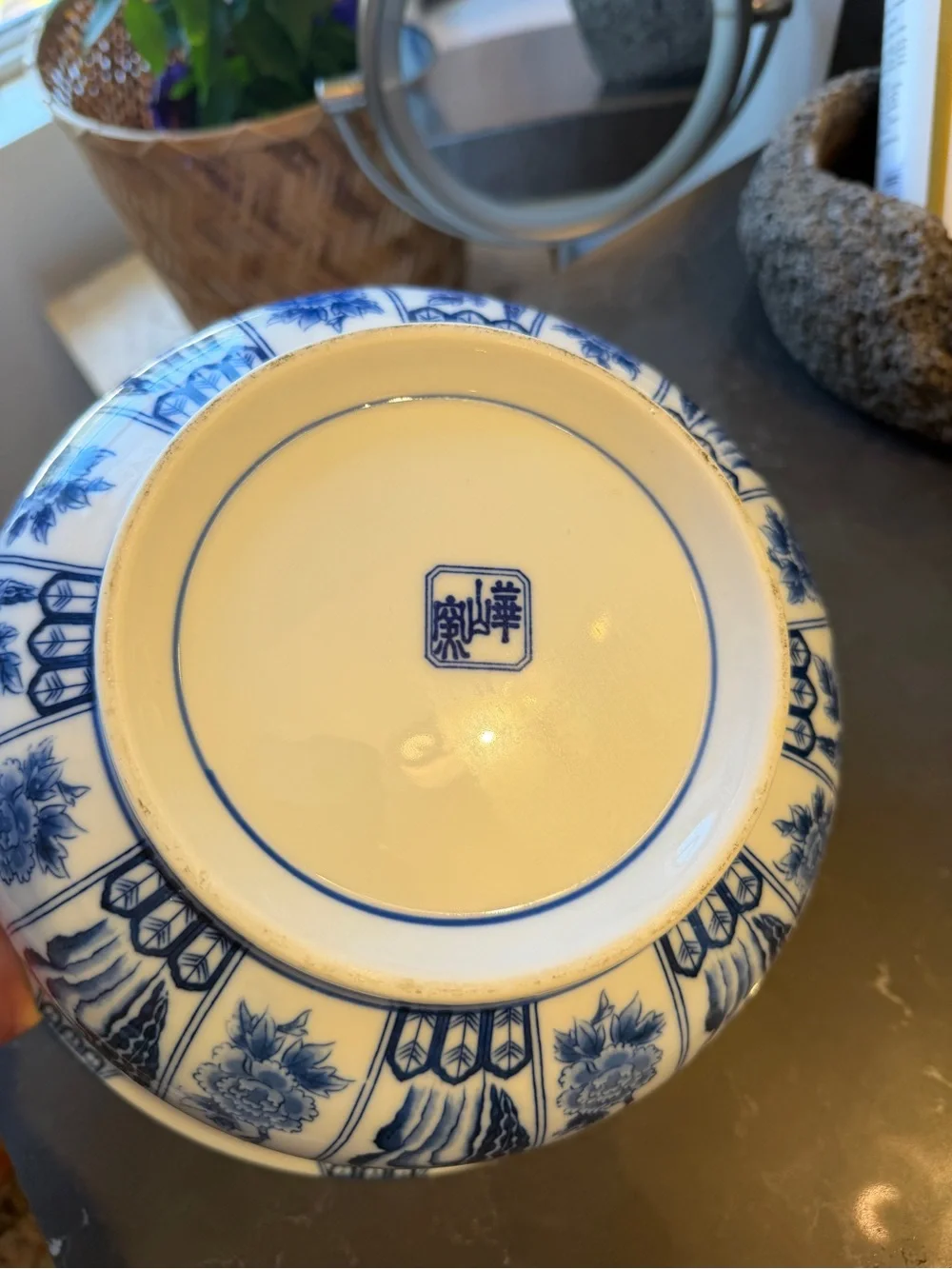 Vintage Blue and White Floral Porcelain Serving Bowl - Picture 3 of 6